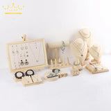 Solid Wood Jewelry Display Set Necklace Bracelet Ring Earrings Rack