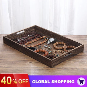 Wood Jewelry Display Rack Bracelet Watch Necklace Storage Tray Plate