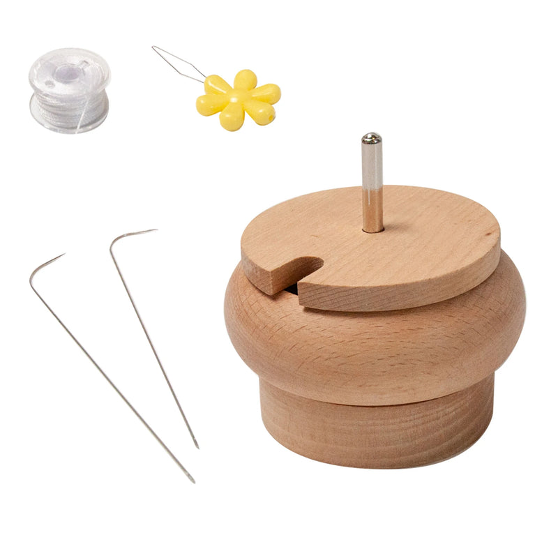 Solid Wood Beading Tool Bead Spinner Threader Jewelry Making 2 Needles
