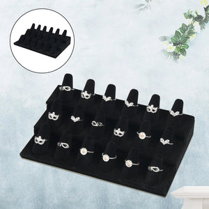 Velvet Wood Ring Display Stand 18 Slots Jewelry Organizer Holder