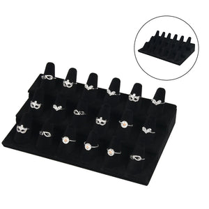 Velvet Wood Ring Display Stand 18 Slots Jewelry Organizer Holder