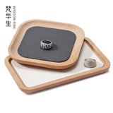 Wood Microfiber Jewelry Display Tray Bracelet Watch Ring Necklace Storage
