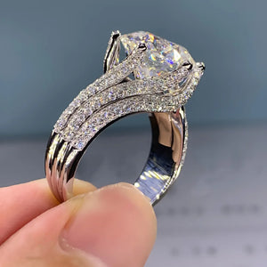 Solitaire 5ct AAAA Zircon Finger Ring 925 Sterling Silver Wedding Band Rings