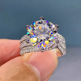 Solitaire 5ct AAAA Zircon Finger Ring 925 Sterling Silver Wedding Band Rings