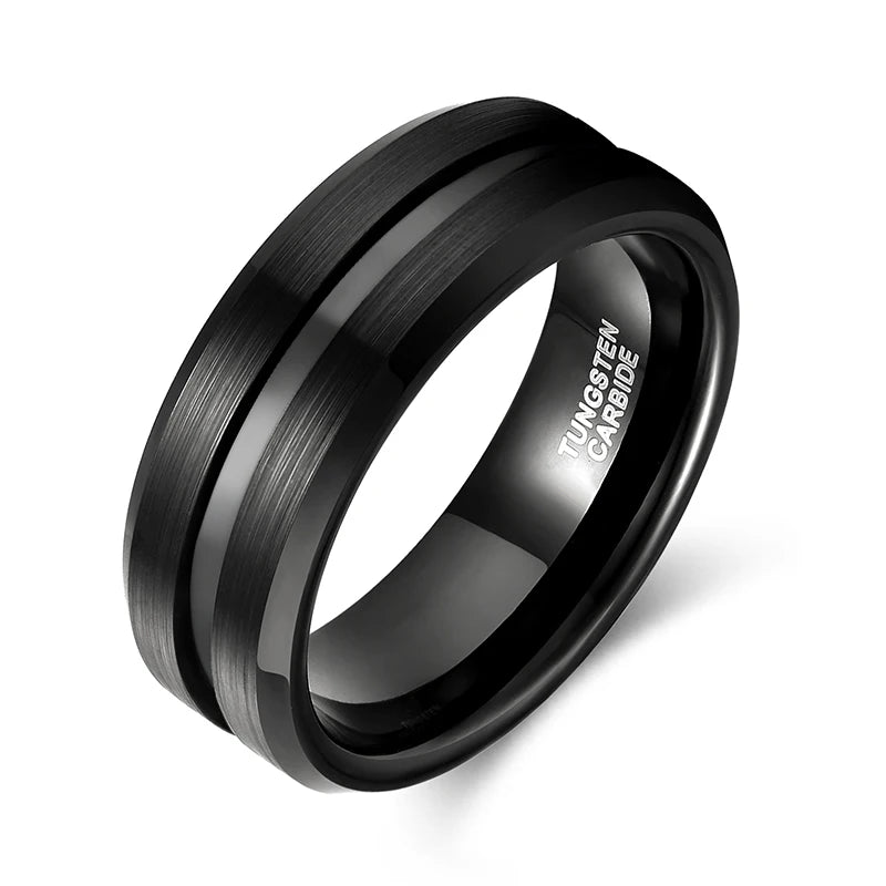 8mm Men's Tungsten Carbide Ring with Line Inlay