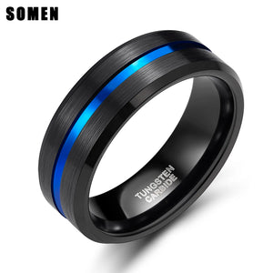 8mm Men's Tungsten Carbide Ring with Line Inlay