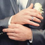 Blue/Silver 8mm Tungsten Wedding Band CZ Three Stone Diagonal Men's Ring