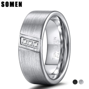 Blue/Silver 8mm Tungsten Wedding Band CZ Three Stone Diagonal Men's Ring