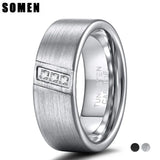 Blue/Silver 8mm Tungsten Wedding Band CZ Three Stone Diagonal Men's Ring