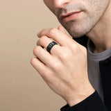 Blue/Silver 8mm Tungsten Wedding Band CZ Three Stone Diagonal Men's Ring