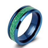 Tungsten Ring 8mm Blue Green Wedding Band High Polished Size 7-13