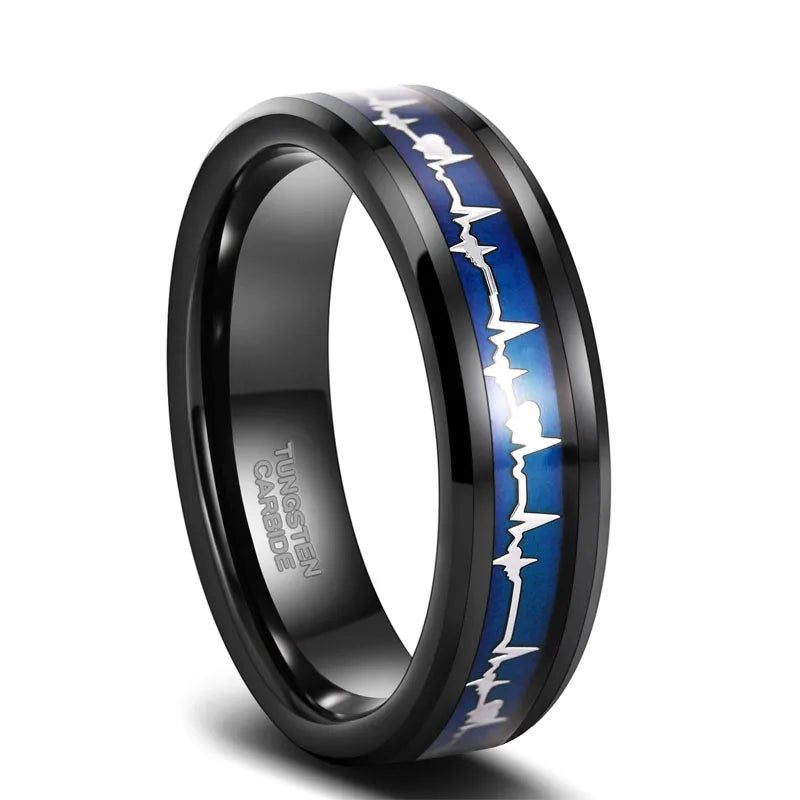 EKG Heartbeat Wedding Band Tungsten Carbide Ring