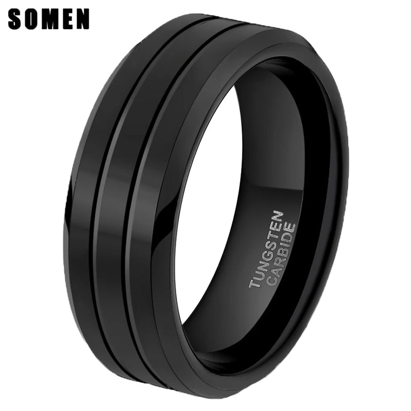 Tungsten Carbide Two Groove Wedding Band 8mm Ring