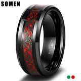 Mens Tungsten Ring Celtic Dragon Inlay Red/Green 8mm Wedding Bands