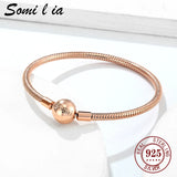 Somi Lia-18k Rose Ladies Classic Bracelet, 3MM Snake Chain