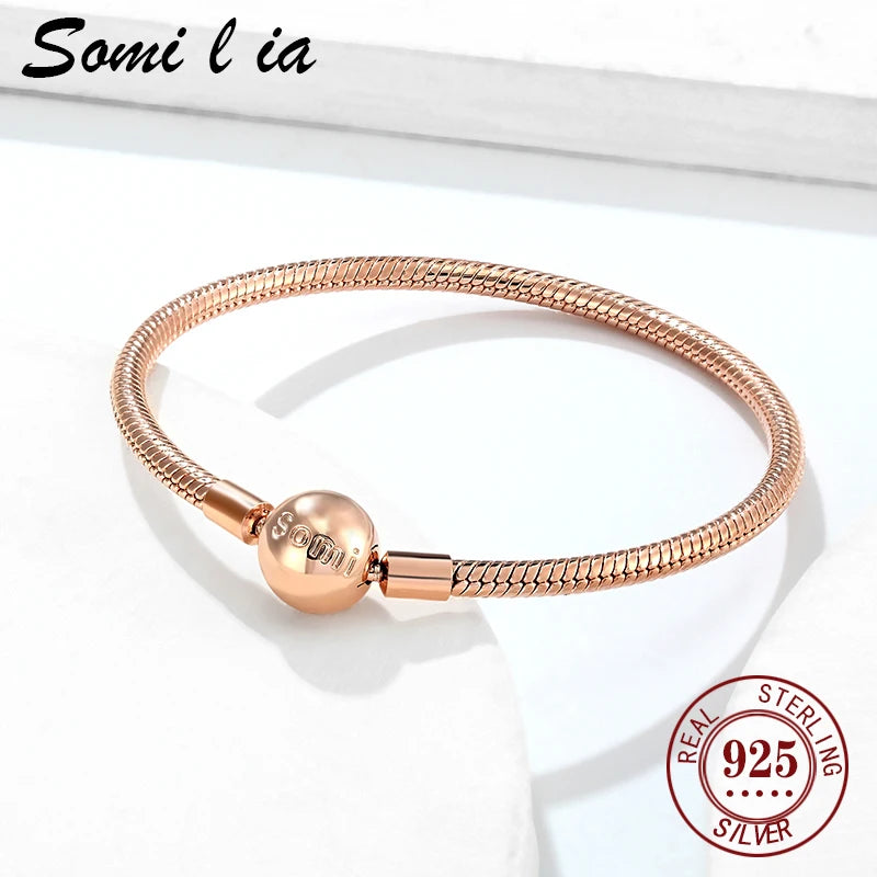 Somi Lia-18k Rose Ladies Classic Bracelet, 3MM Snake Chain