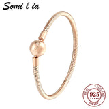 Somi Lia-18k Rose Ladies Classic Bracelet, 3MM Snake Chain