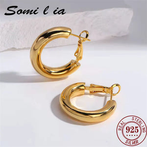 Somilia 18K Gold Earrings 925 Silver Hoop Vintage Wedding Jewelry