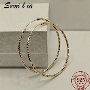 925 Silver Hip Hop Round Earrings for Women Large Circle Piercing Hoop Earring