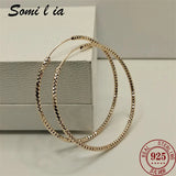 925 Silver Hip Hop Round Earrings for Women Large Circle Piercing Hoop Earring