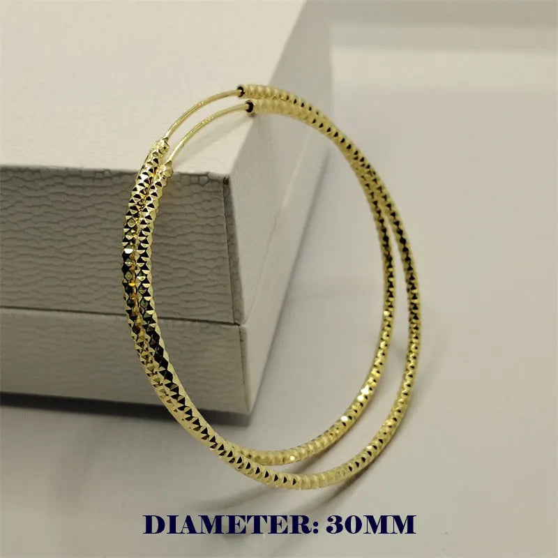 925 Silver Hip Hop Round Earrings for Women Large Circle Piercing Hoop Earring