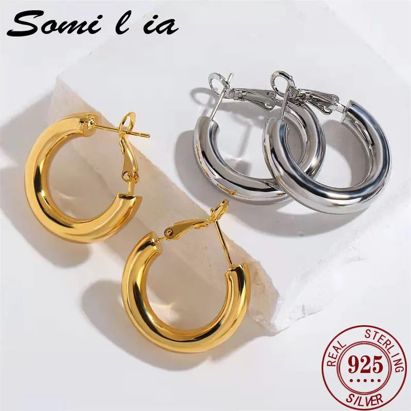 Somilia 925 Silver Hoop Earrings Vintage Circle Earrings for Women