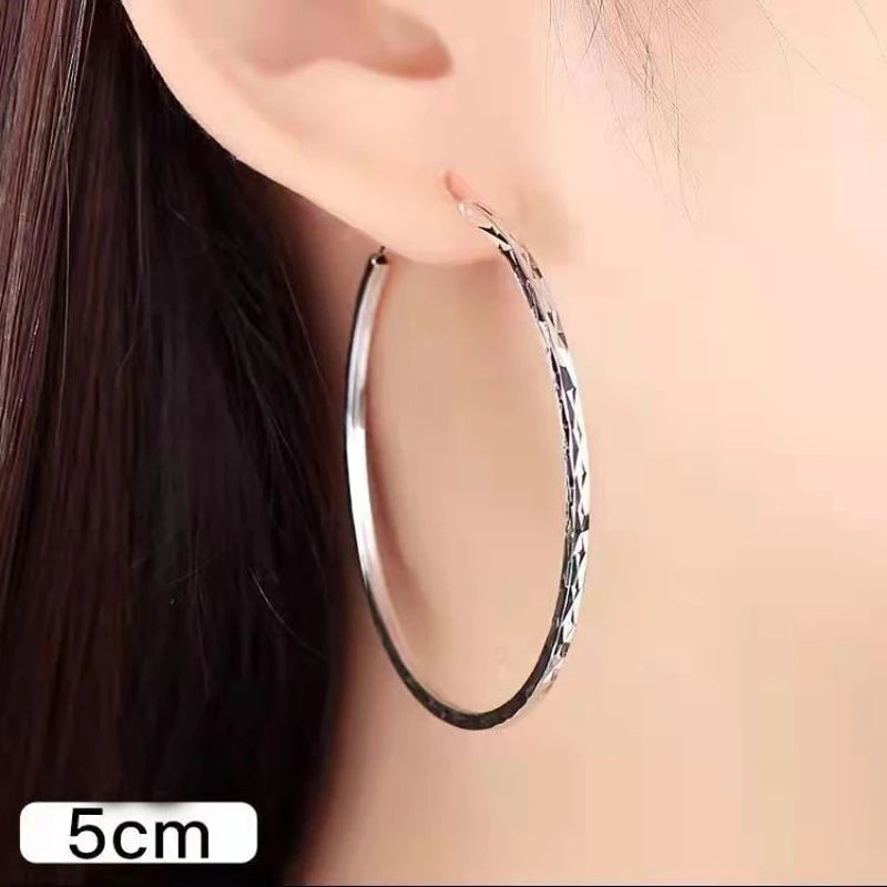 Somilia Platinum 50mm Hoop Earrings S925 Sterling Silver Jewelry
