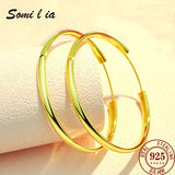 Somilia Women's Hoop Earrings 24k Gold Plated 925 Sterling Silver 3.0mm