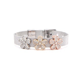 Flower Slide Charm Bracelet Stainless Steel Mesh Bangle