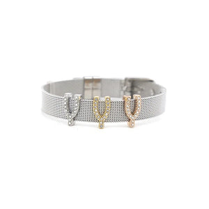 Flower Slide Charm Bracelet Stainless Steel Mesh Bangle