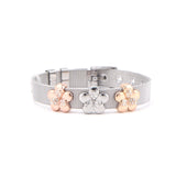 Flower Slide Charm Bracelet Stainless Steel Mesh Bangle