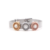 Flower Slide Charm Bracelet Stainless Steel Mesh Bangle