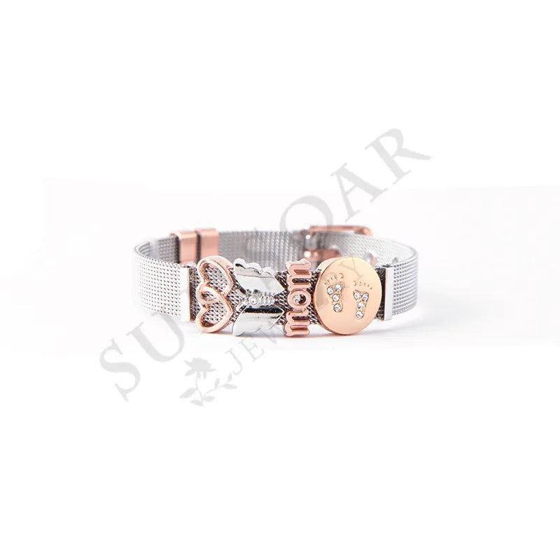 Mesh Keys Bracelet Set with Charms as Mother's Gift