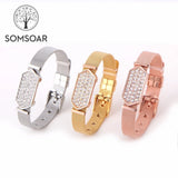 Mesh Bracelet Set with Crystal Story Slide Charm for Women/Man