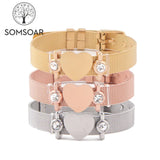 Somsoar Engravable Geo Bar Charm Bracelet with Crystal DIY Charms