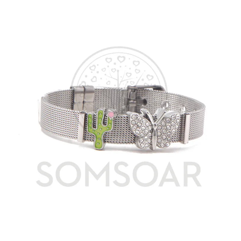 Hoodia Gordonii Bracelet Set with Butterfly & Cactus Charms