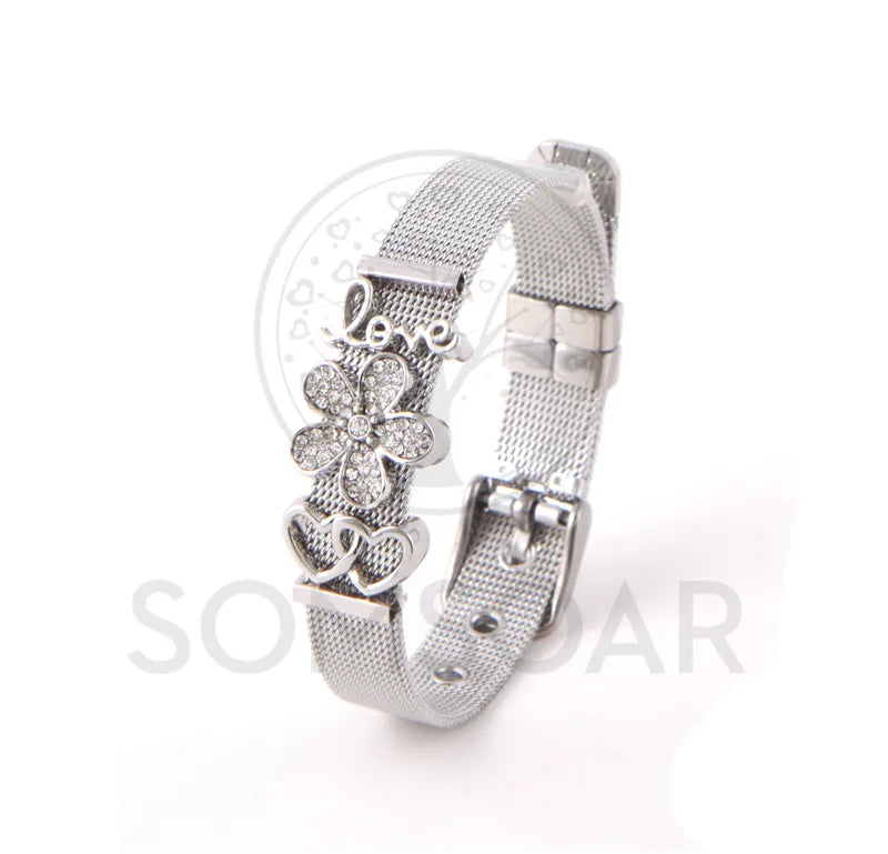 Love Flower Mesh Bracelet & Bangle Set with Charms
