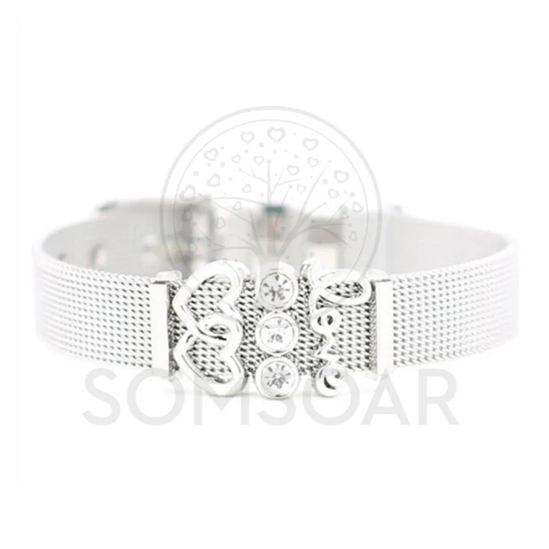 Mom Gift: Love Crystal Heart Charms Bracelet & Bangle Set
