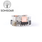 Blessed Mom Stainless Steel Mesh Charm Bracelet Set