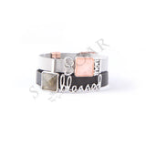 Blessed Mom Stainless Steel Mesh Charm Bracelet Set