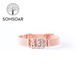 Mom Love Cat Mesh Bracelet Set Stainless Steel Band Bangles Mother's Gift