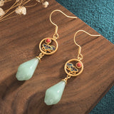 Chinese Enamel Painted Magnolia Flower Earrings with Agate Butterfly Tassel