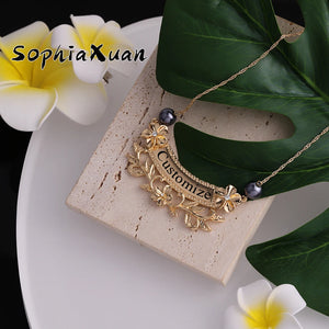 Personalized Name Letter Necklace Plumeria Flower Pendant for Women