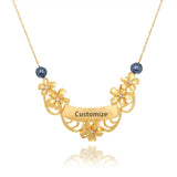 SophiaXuan Name Necklace Hawaiian Plumeria Flower Pendant Chain Pearl Necklace