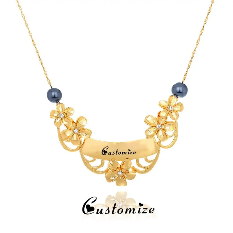 SophiaXuan Name Necklace Hawaiian Plumeria Flower Pendant Chain Pearl Necklace