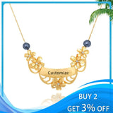 SophiaXuan Name Necklace Hawaiian Plumeria Flower Pendant Chain Pearl Necklace
