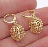 Elegant Metal Inlaid Drop Earrings with Diamond Ball Detail