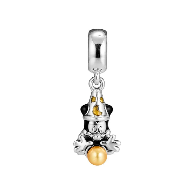Sorcerer Mickey Dangle Charm 925 Silver Jewelry Beads Bracelets Necklaces DIY