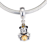 Sorcerer Mickey Dangle Charm 925 Silver Jewelry Beads Bracelets Necklaces DIY