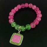 Sorority Elastic Pink Green Charms Bracelet Jewelry